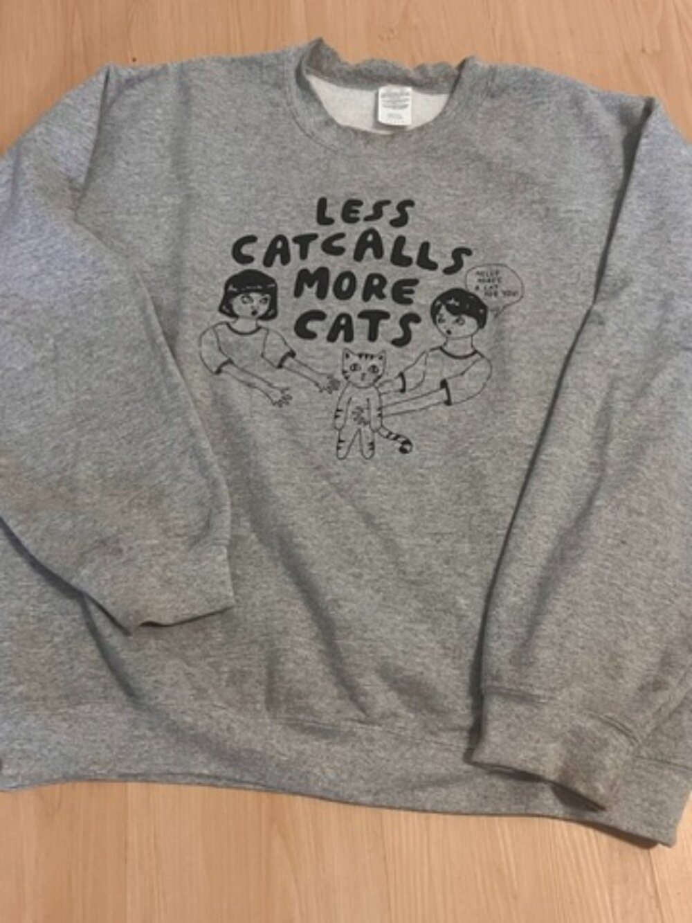 Gildan Activewear - Less Catcalls More Cats Grey Sweatshirt (L)